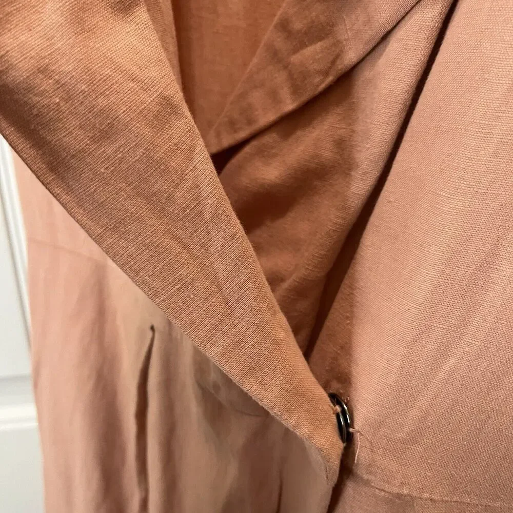 Zara Light Pink Linen Blend Collared Snap Button Jumpsuit Jumper Coverall Size M